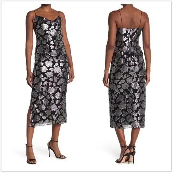 Club Monaco Silk Jacquard Slip Midi Dress Size 0 - Picture 4 of 12